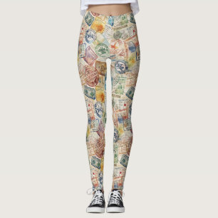 Leggings Tampon de passeport rustique motif voyage (6)
