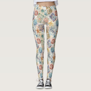 Leggings Tampon de passeport rustique motif voyage (7)