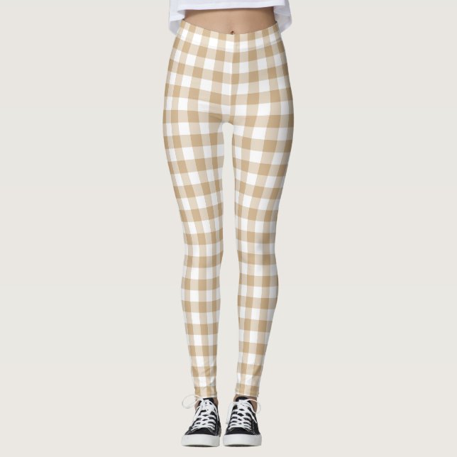 Leggings Tan Beige White Gingham Plaid (Devant)