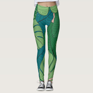 Leggings Tapisserie de feuilles tropicales : verdure Vintag