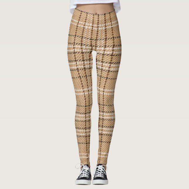 Leggings Tartan Beige : Tissu Plaid Classique. (Devant)
