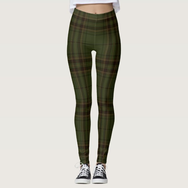 Leggings Tartan écossais Brown noir vert foncé (Devant)