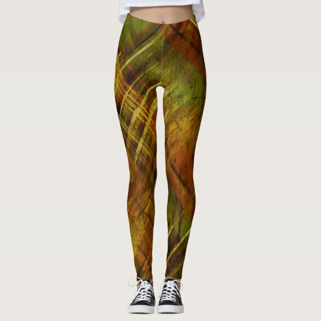 Leggings Tartan en état de détresse Chèque vert Brown Mix (Devant)