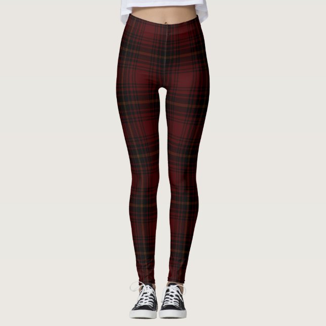 Leggings Tartan Plaid Motif Écossais Rouge Et Noir (Devant)