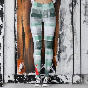 Leggings Tartan vert blanc monogrammé rouge festif