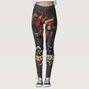Leggings Tatouage flash de serpent d'ancrage à cœur lourd M