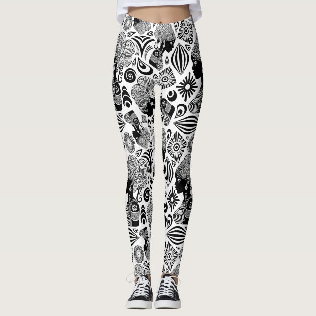 Leggings Tatouage Tribal Portrait de Fille Africaine (Devant)