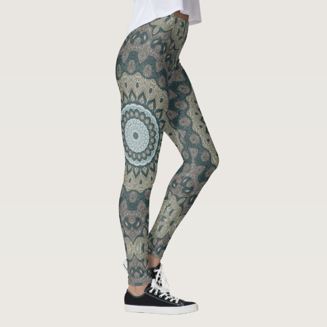 Leggings Taupe et Mandala Turquoise avec symétrie tribale (Droite)