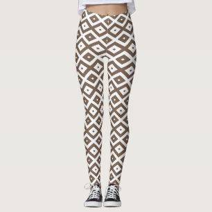 Leggings Taupe motif diamant brun et blanc
