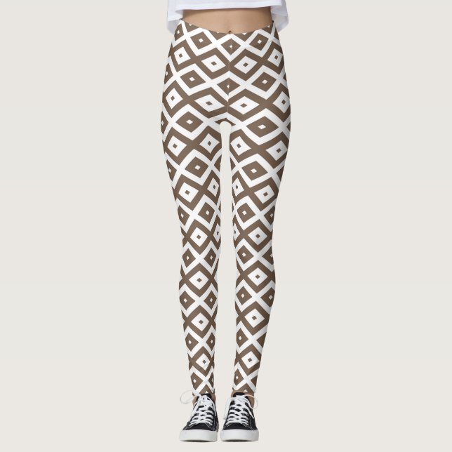 Leggings Taupe motif diamant brun et blanc (Devant)
