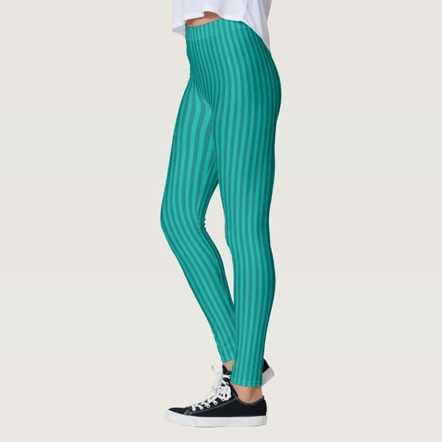 Leggings Teal Blue Green Stripes Modern Best Top (Left)