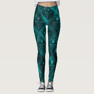 Leggings Teal ombre Glam Glitter Damask