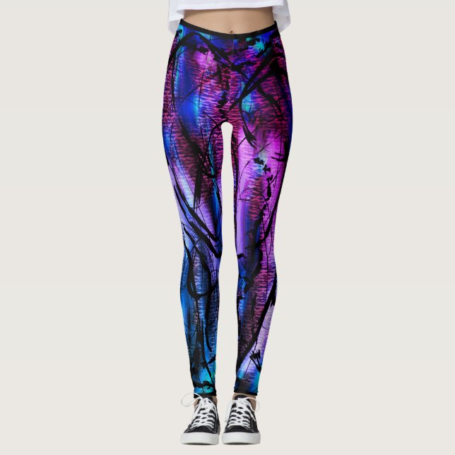 Leggings Tempête océanique violette de l'Aqua Tiger (Devant)