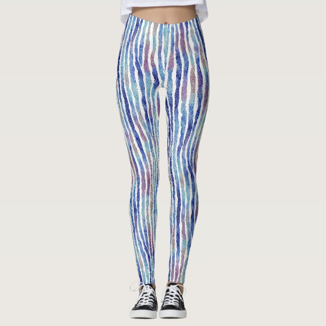 Leggings Tendance Artsy Colorful Stripes Motif d'aquarelle (Devant)