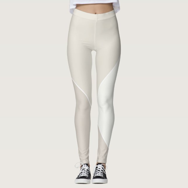Leggings Tendance moderne élégant Beige Brown Blanc Chic (Devant)