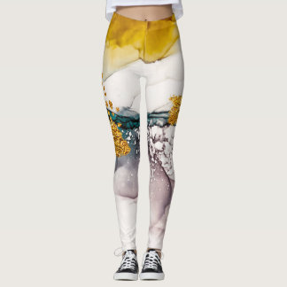 Leggings tendresse pastel : tourbillons dorés art.
