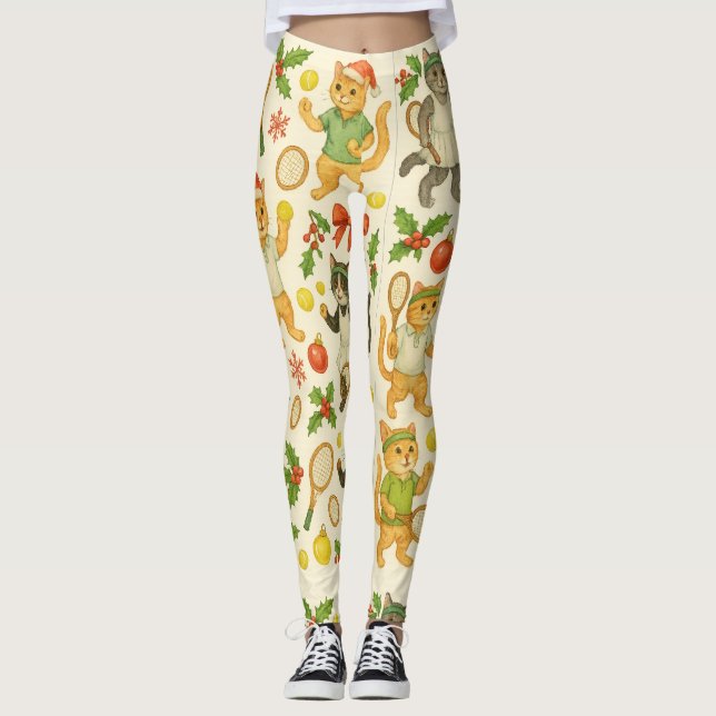 Leggings Tennis Christmas themed for Player cat lovers (Devant)