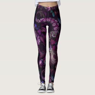 Leggings Tentacle Gothique Rose Foncé Avec Fleurs