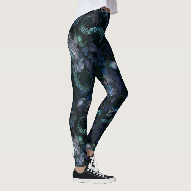 Leggings Tentacle Turquoise De Cthulhu Gothique Avec Fleurs (Droite)