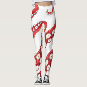 Leggings Tentacles rouges Octopus en blanc