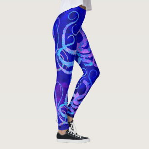 Leggings Tentacules roses et bleues de poulpe sur le bleu -