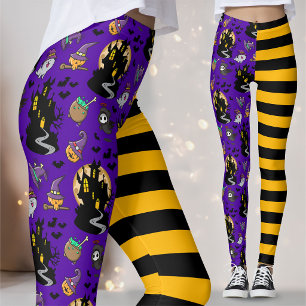 Leggings Tenue de Halloween sorcière noir jaune violet Hous