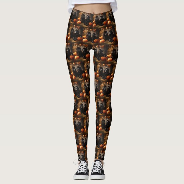 Leggings Terre-Neuve Chiot Automne Citrouille de plaisir (Devant)