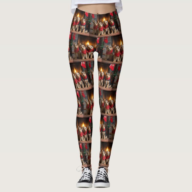 Leggings Terrier australien près du feu Noël (Devant)