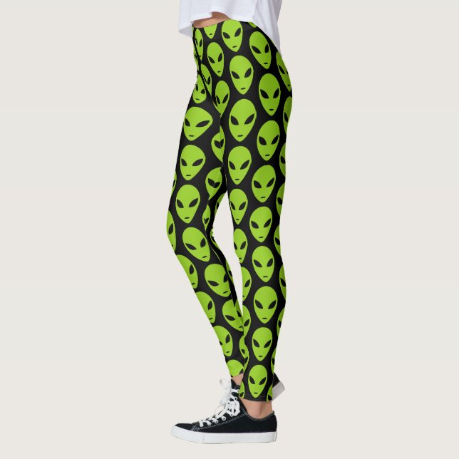 Leggings Tête alien verte aux yeux noirs personnalisée (Gauche)