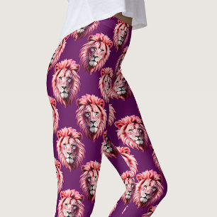 Leggings Tête de lion rose motif animal design violet 