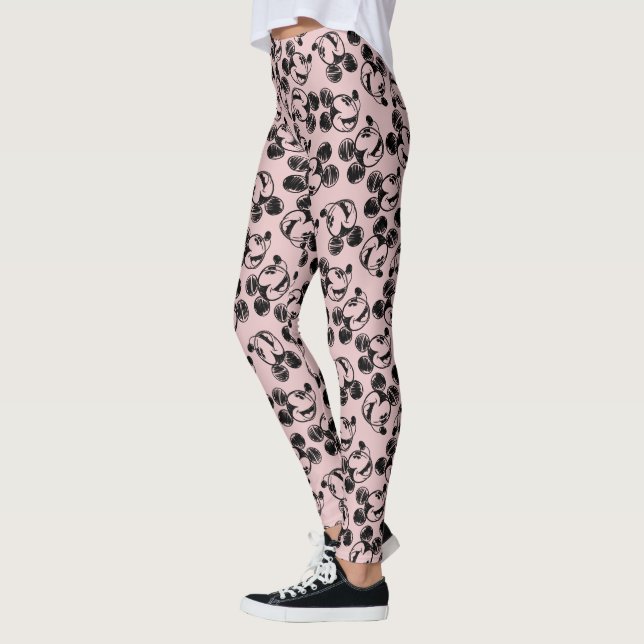 Leggings Tête Mickey | Motif croquis rose (Gauche)