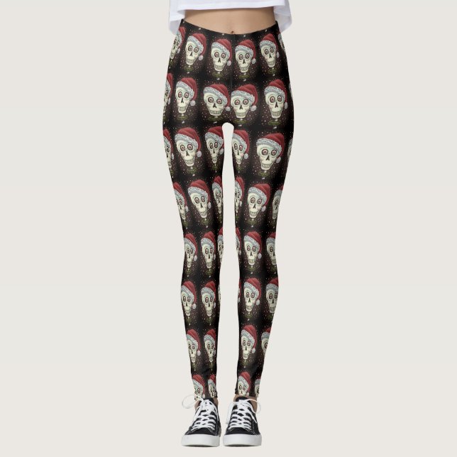 LEGGINGS TÊTE MORTE PÈRE NOËL SKULL, HUMOUR SKELETON DE NOË (Devant)