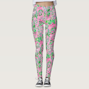 Leggings Texas Map Pink & Green Preppy Motif
