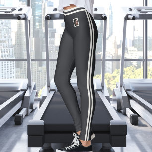Leggings Texte de photo de compagnie personnalisée rayures