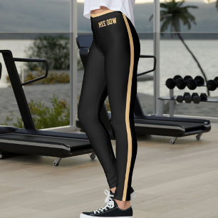 Leggings Texte personnalisé Maman de chat noir Sable doré R