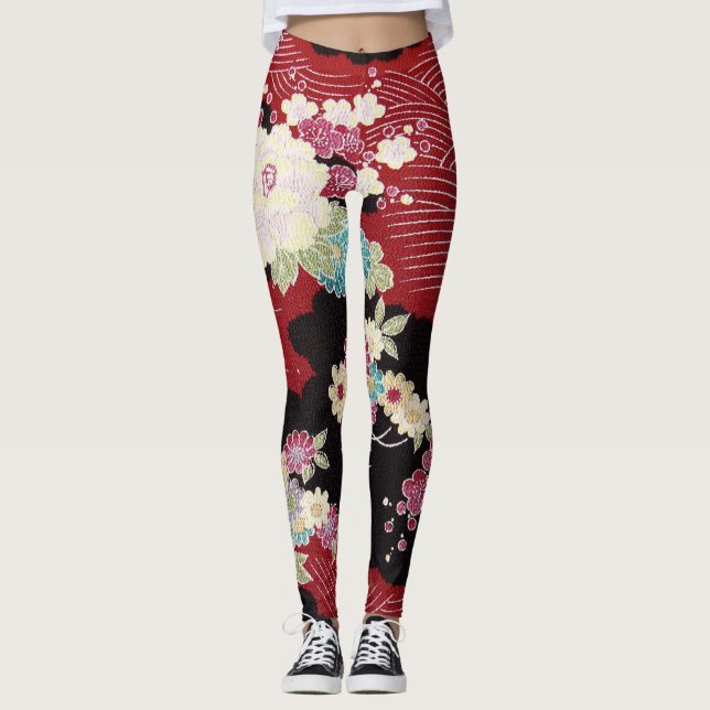 Leggings Textile japonais de KIMONO, motif de fleuron (Devant)