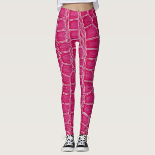 Leggings Texture à motif d'alligator rose