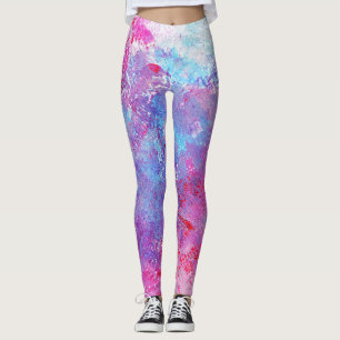 Leggings Texture créative bleu-rose, taches de peinture.