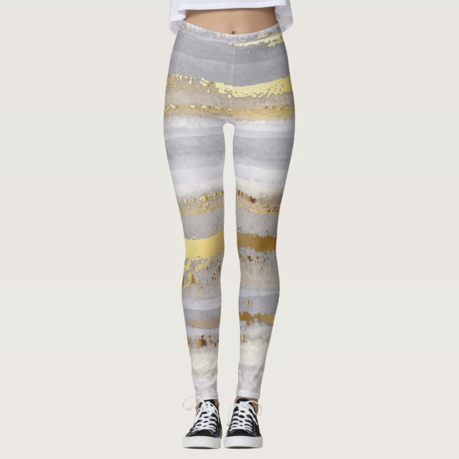 Leggings Texture d'aquarelle en or gris luxe (Devant)