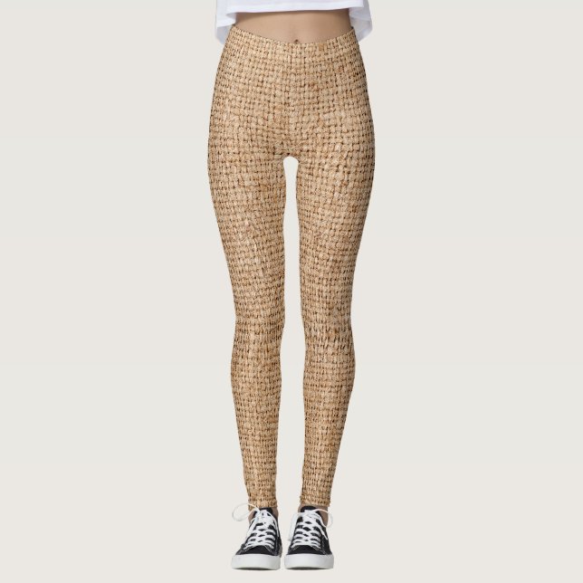 Leggings texture de burlap Brown, tissu rustique. (Devant)