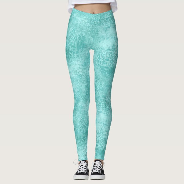 Leggings Texture de corail vert de mer menthe bleue (Devant)