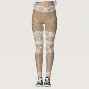 Leggings Texture de dentelle blanche Brown