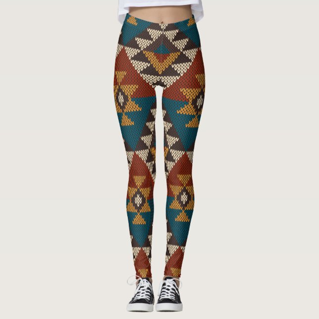 Leggings Texture de laine aztèque Tribal. (Devant)