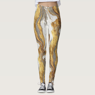 Leggings Texture de marbre gris abstrait avec or fluide