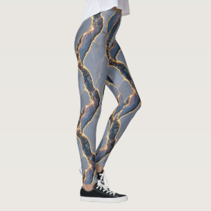 Leggings Texture de marbre gris foncé de luxe avec veines d