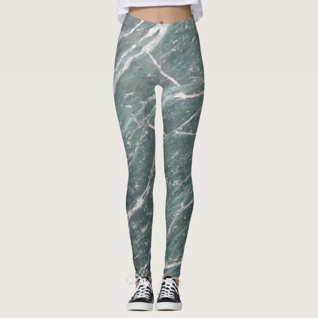 Leggings Texture de marbre vert à la mode (Devant)