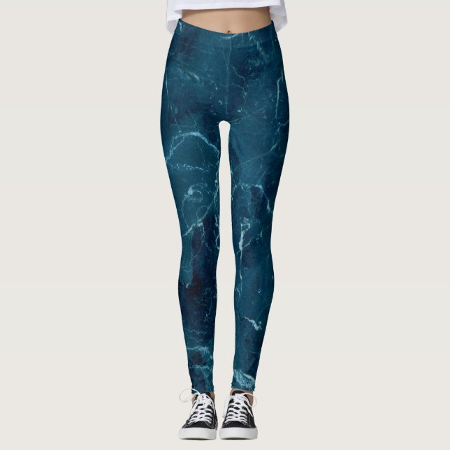Leggings Texture en marbre bleu marine (Devant)