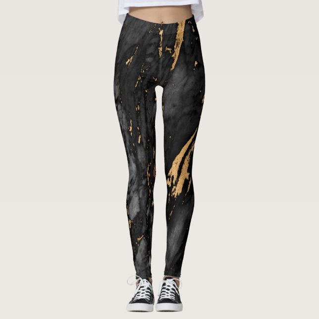 Leggings Texture en marbre noir et or (Devant)