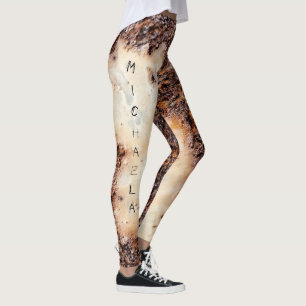 Leggings Texture métallique rouille brun cool Nom personnal