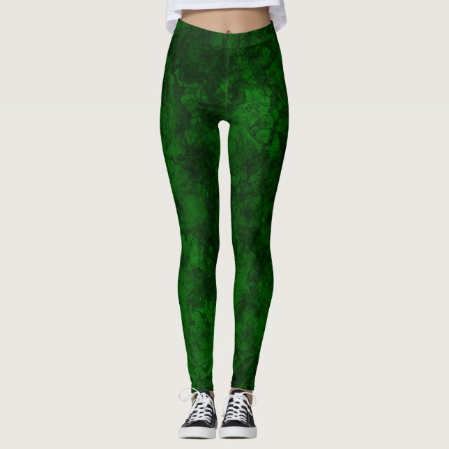 Leggings texture vert foncé texturé en marbre de daim grani (Devant)